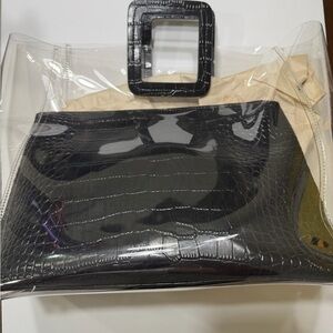 STAUD Black Crocodile-Embossed Clutch